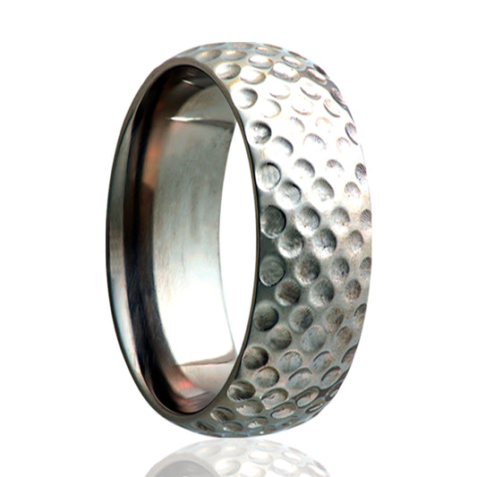 Titanium Golf Pattern Dome Ring - Polished Finish
