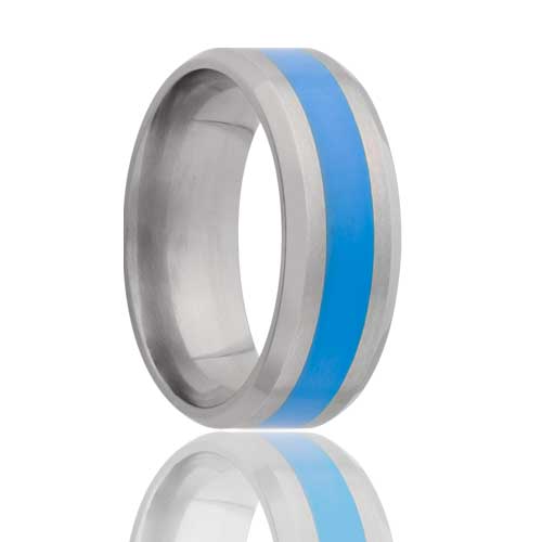 Titanium Comfort Fit Ring with Light Blue Inlay