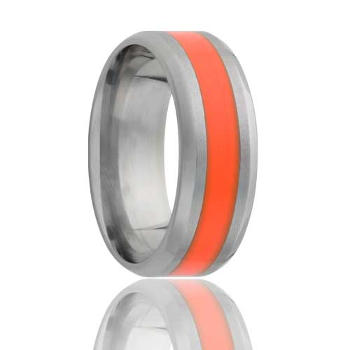 Titanium Comfort Fit Ring with Orange Epoxy