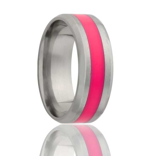 Titanium Comfort Fit Ring with Pink Inlay