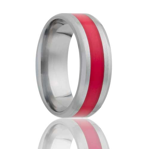 Titanium Ring Comfort Fit Polished Red Inlay