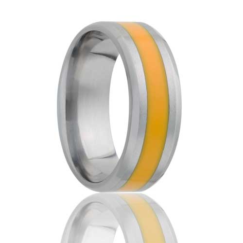 Titanium Comfort Fit Ring with Yellow Epoxy