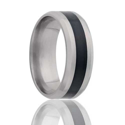 Titanium Ring Comfort Fit Polished Black Inlay