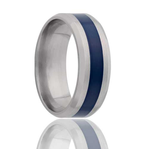 Titanium Comfort Fit Ring with Dark Blue Inlay