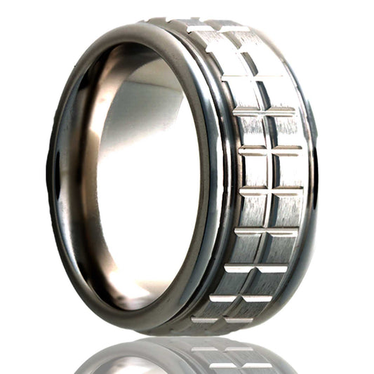 Titanium Ring with Grooved Edge, Polished Finish