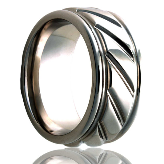 Titanium Ring with Grooved Edge, Polished Finish