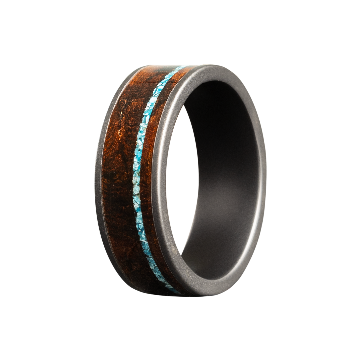 Tungsten Ring with Burl Wood and Turquoise