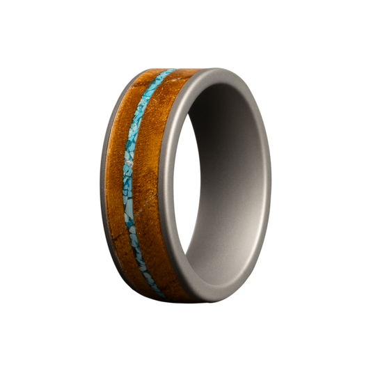 Tungsten Comfort Fit Matte Ring with Wood and Turquoise