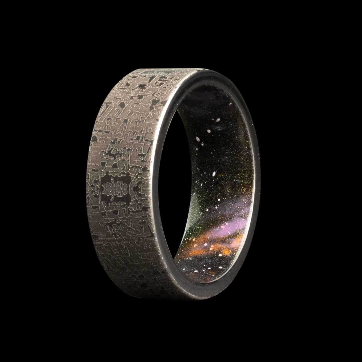 Tungsten Ring with Polished Finish and Meteorite Engraving