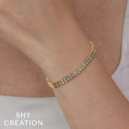 3.25CT 14K Y/G DIAMOND BAGUETTE BEZEL TENNIS BRACELET