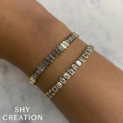 6.62CT 14K Y/G DIAMOND EMERALD BEZEL TENNIS BRACELET