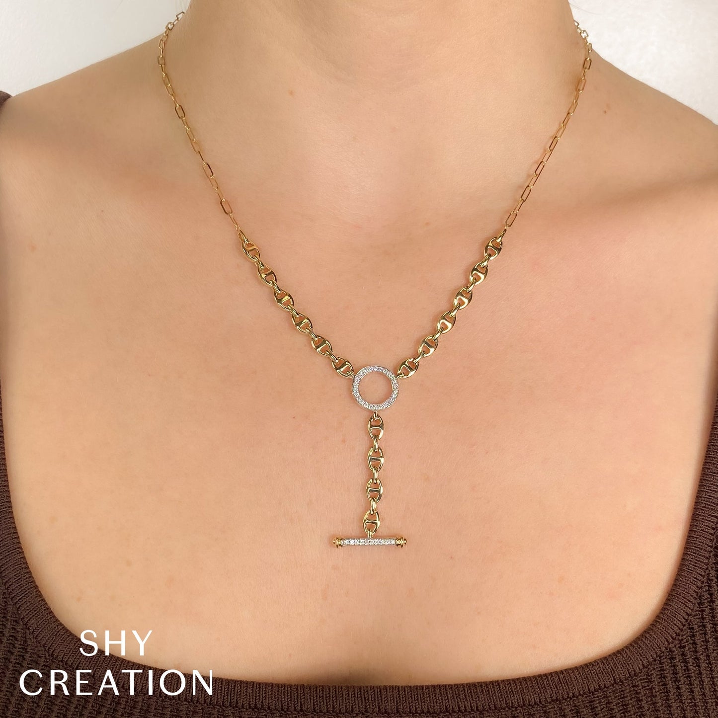 0.24CT 14K Y/G DIAMOND CIRCLE LINK LARIAT NECKLACE