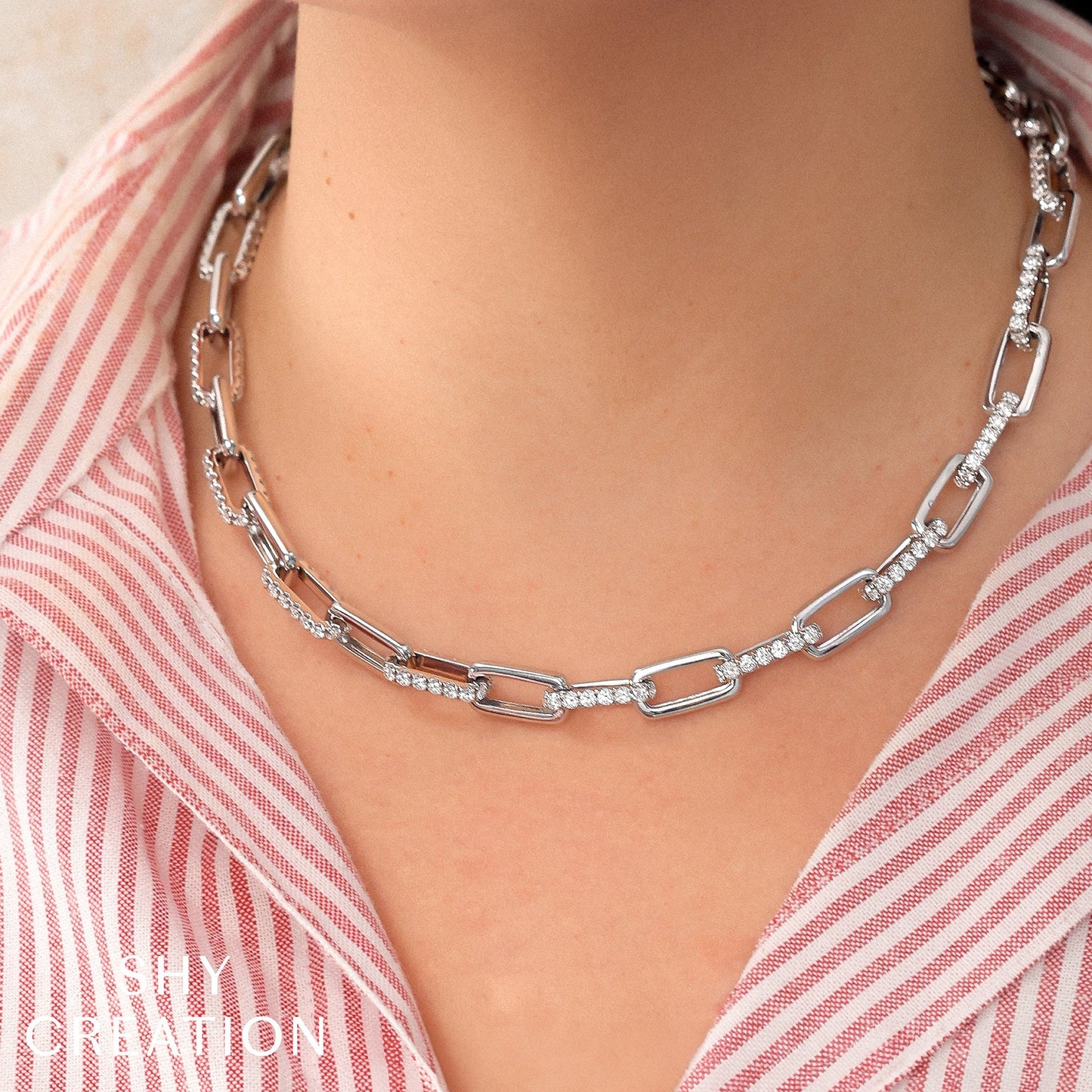 13.01CT 14K W/G DIAMOND PAVE PAPER CLIP LINK NECKLACE