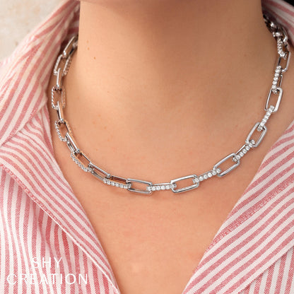 13.01CT 14K W/G DIAMOND PAVE PAPER CLIP LINK NECKLACE