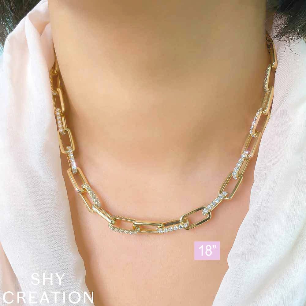 13.01CT 14K W/G DIAMOND PAVE PAPER CLIP LINK NECKLACE