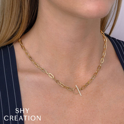 0.13CT 14K Y/G DIAMOND PAPER CLIP LINK  NECKLACE