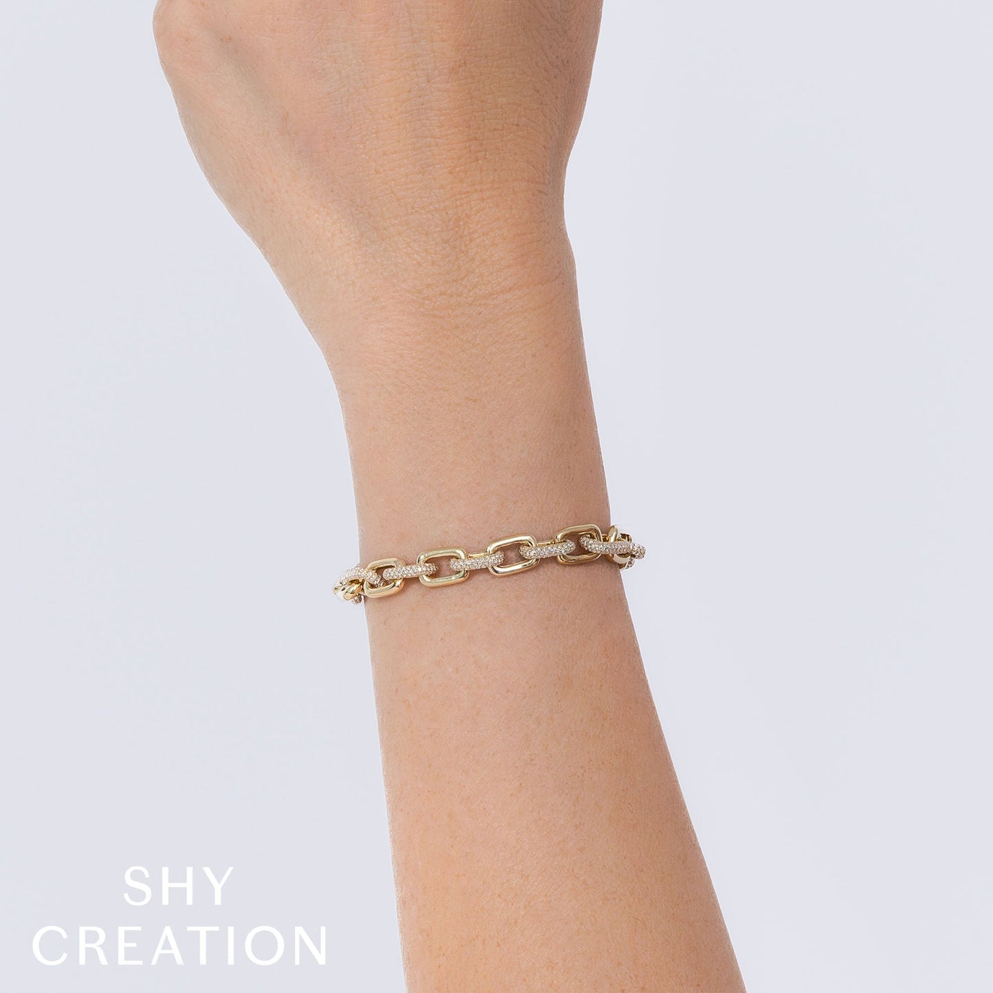 3.67CT 14K Y/G DIAMOND PAVE PAPER CLIP LINK BRACELET