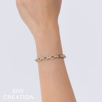3.67CT 14K Y/G DIAMOND PAVE PAPER CLIP LINK BRACELET