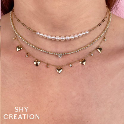 CULTURED PEARL PAPER CLIP LINK NECKLACE