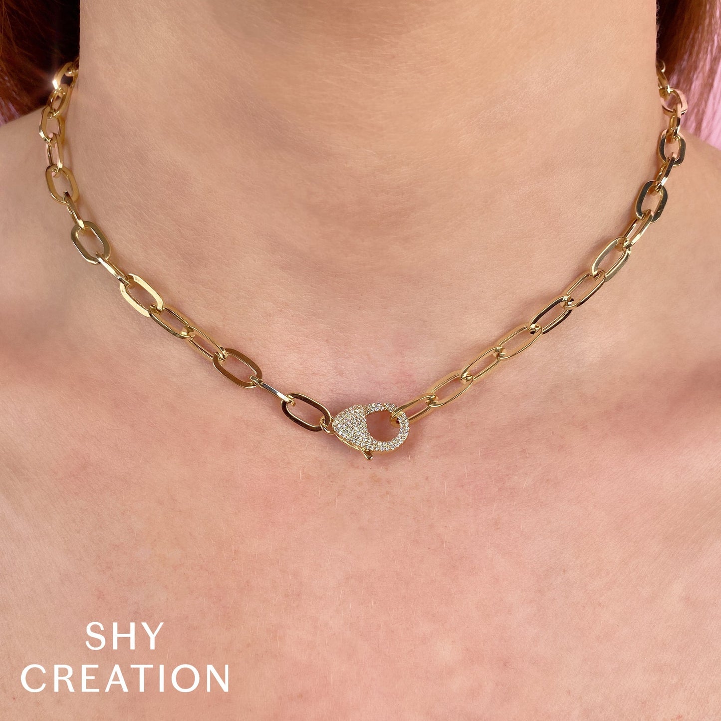0.42CT 14K Y/G DIAMOND PAPER CLIP LINK NECKLACE