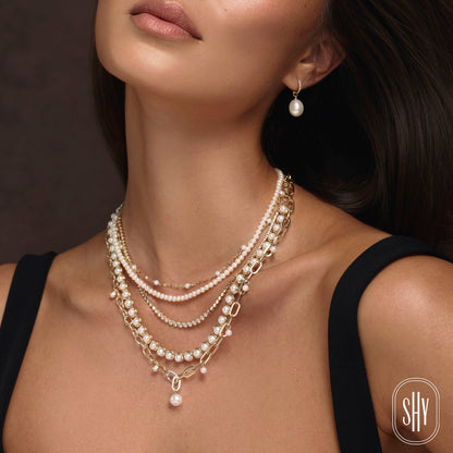 14K Y/G CULTURED PEARL TENNIS NECKLACE
