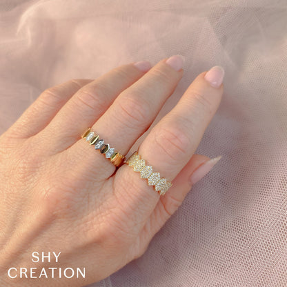 0.35CT DIAMOND PAVE HEXAGON RING