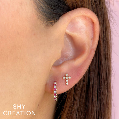 0.07CT DIAMOND BEZEL CROSS STUD EARRING