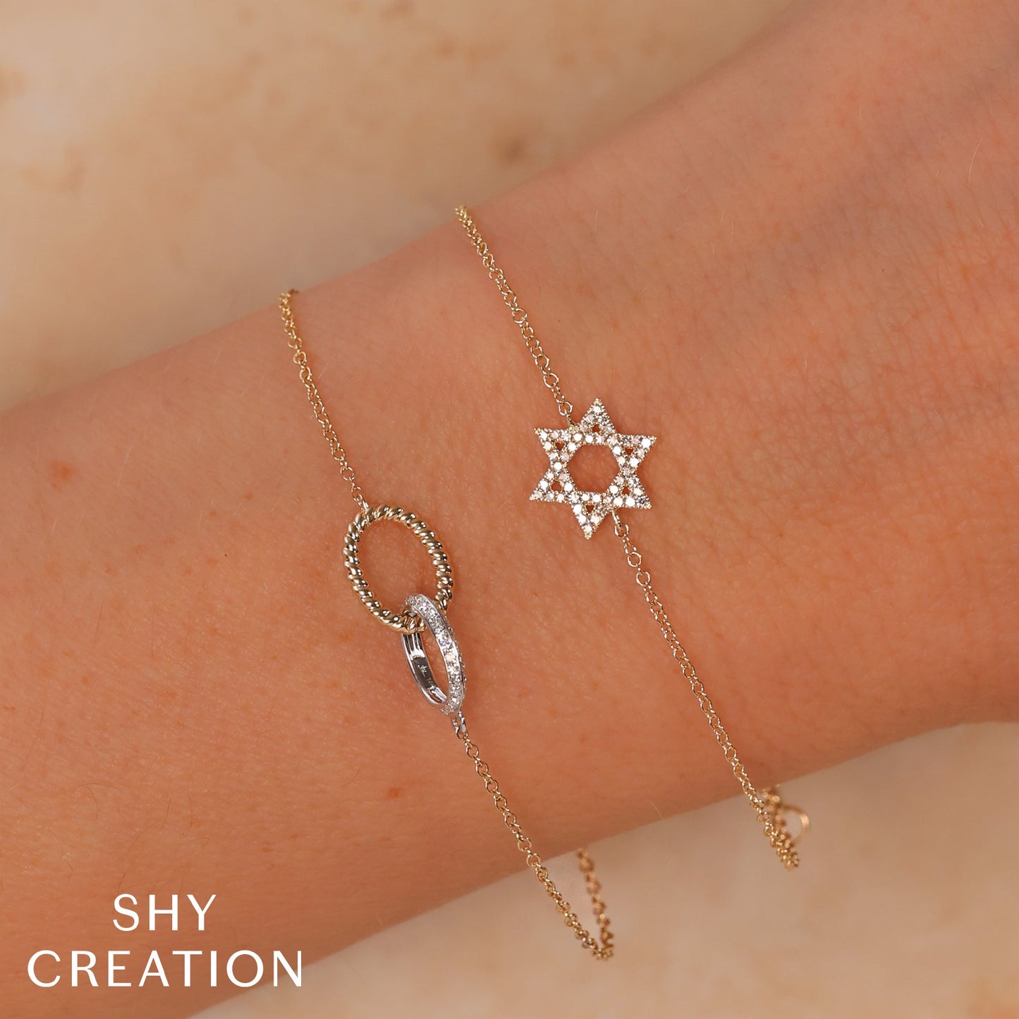 0.11CT 14K Y/G DIAMOND STAR OF DAVID BRACELET