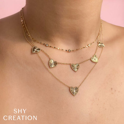 0.02CT 14K Y/G DIAMOND BEZEL RIBBED HEART NECKLACE