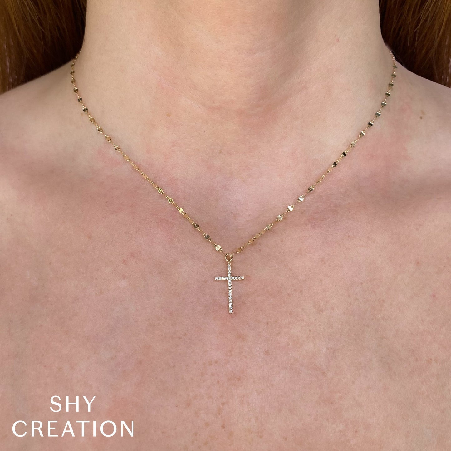 0.06CT 14K Y/G DIAMOND CROSS SPARKLE CHAIN NECKLACE