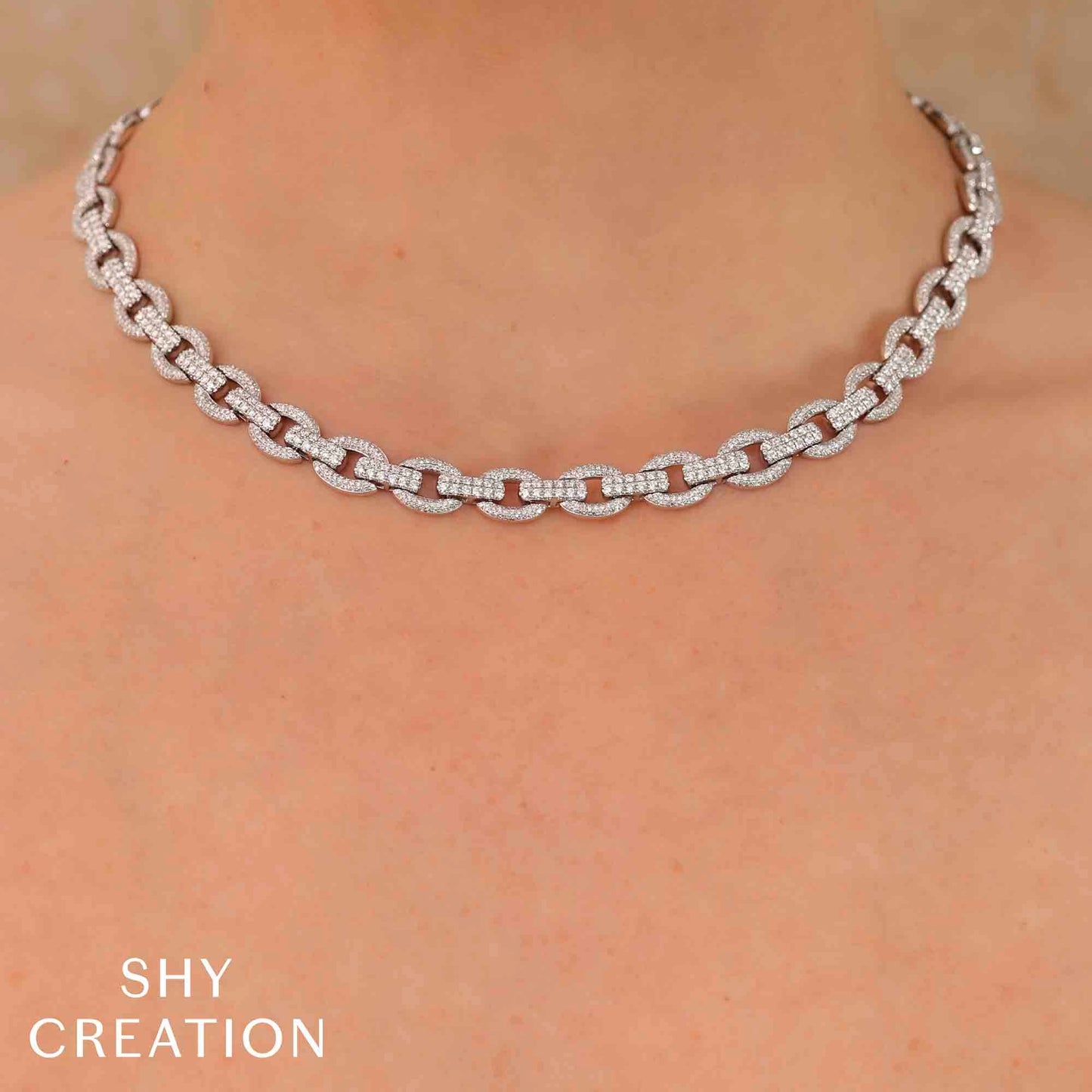 6.77CT 14K W/G DIAMOND LINK NECKLACE