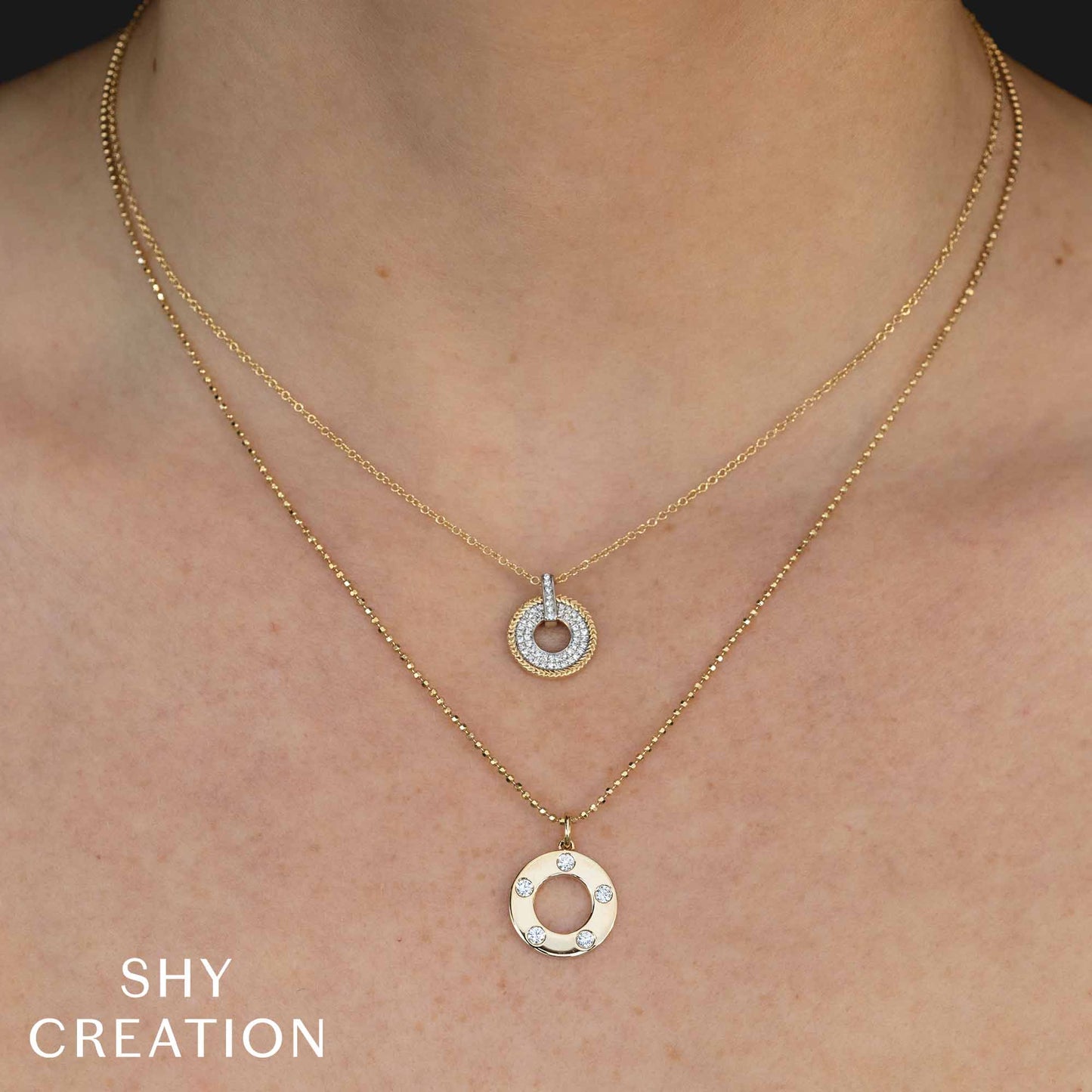 0.24CT 14K Y/G DIAMOND CIRCLE FACETED BALL CHAIN NECKLACE