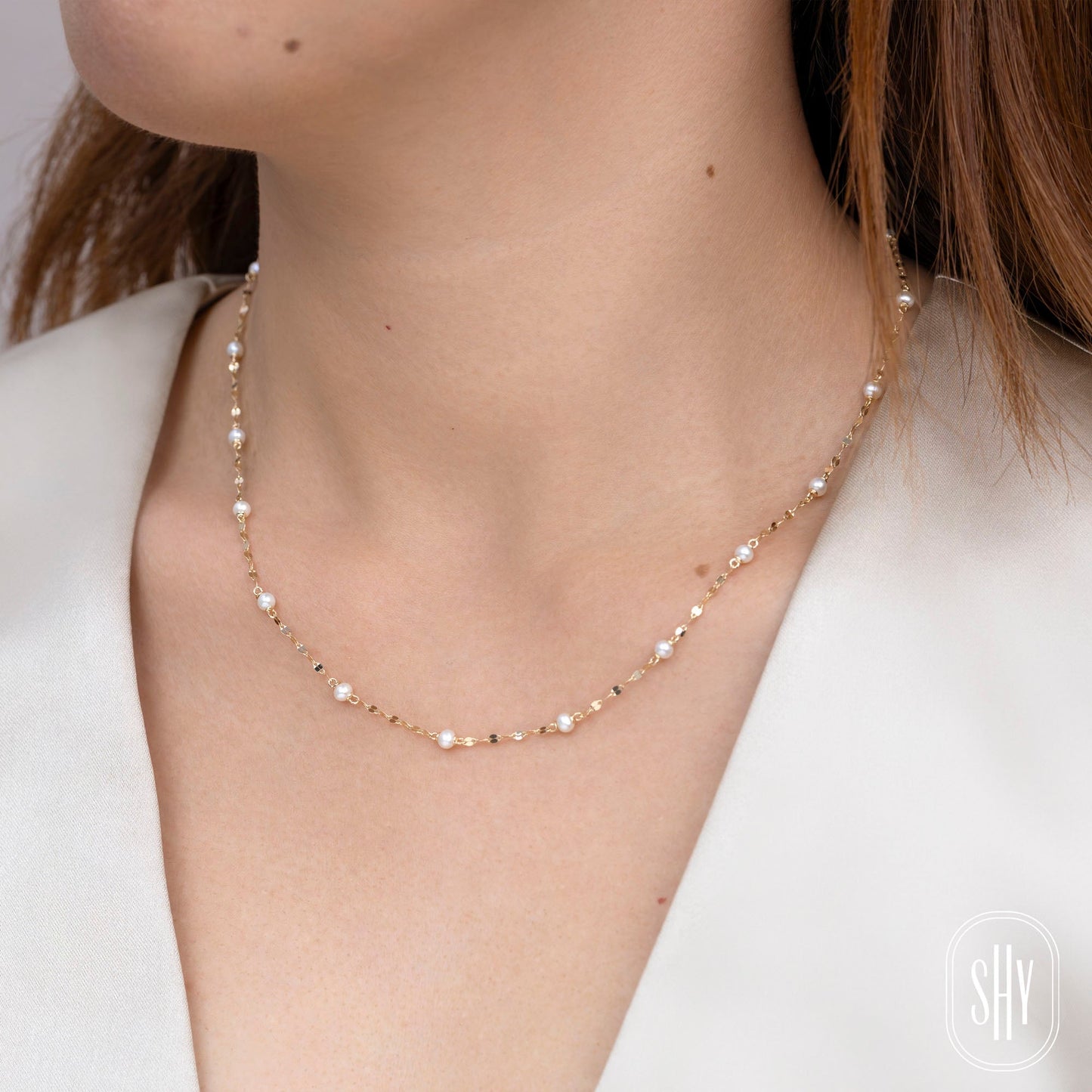 14K Y/G CULTURED PEARL SPARKLE CHAIN NECKLACE