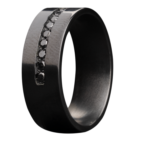 Zirconium Black Diamond Ring, Polished Finish, Comfort Fit