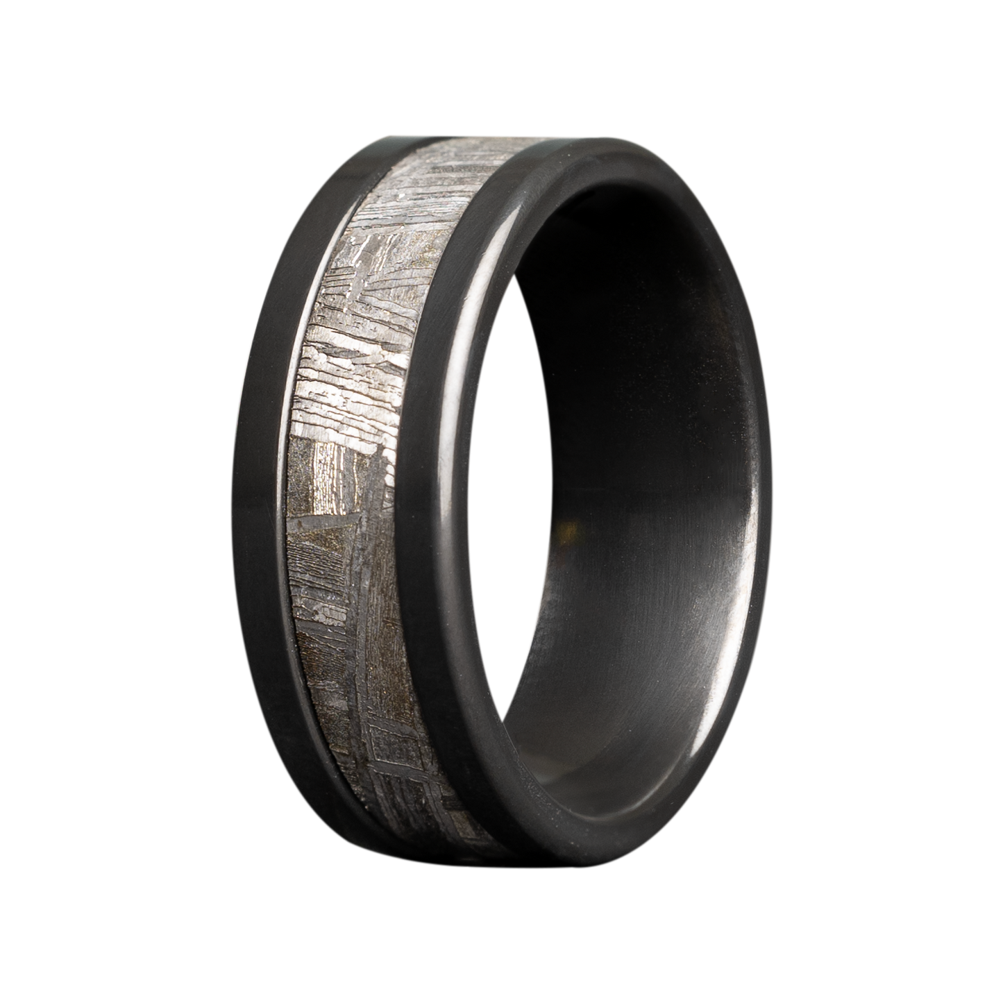 Zirconium Meteorite Inlay Ring - Polished Finish