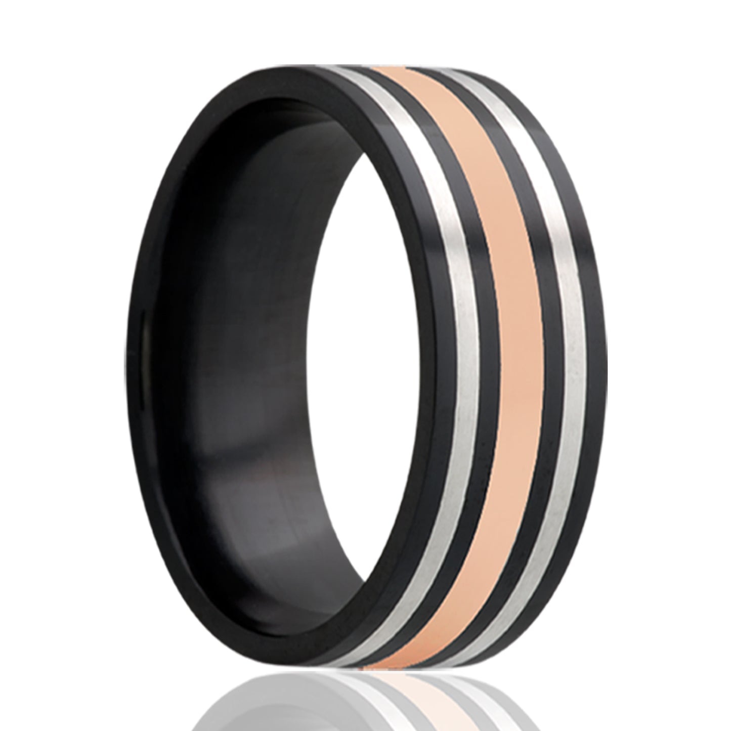 Zirconium Comfort Fit Polished Ring with Inlays