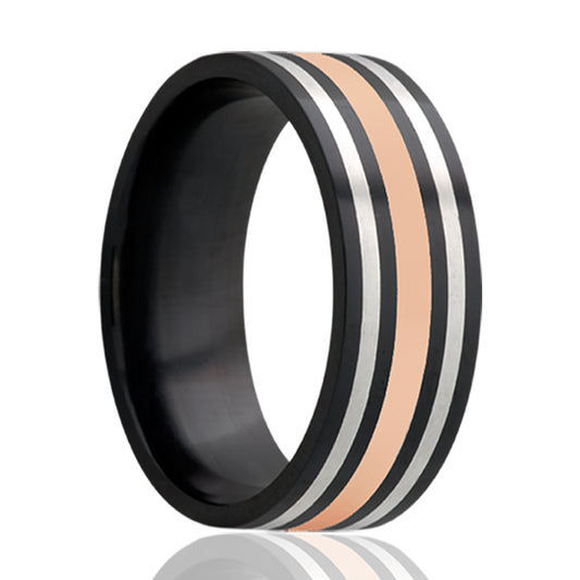 Zirconium Comfort Fit Polished Ring with Inlays