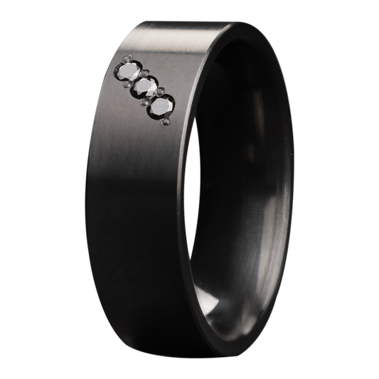 Zirconium Comfort Fit Satin Ring with Black Diamonds