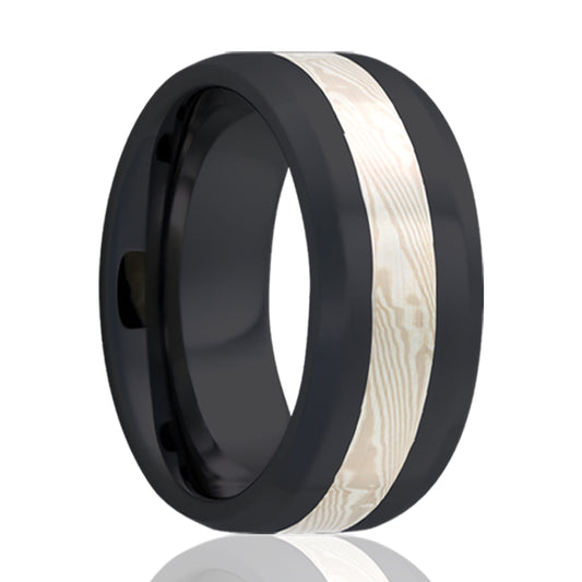 Zirconium Comfort Fit Ring with Mokume Inlay