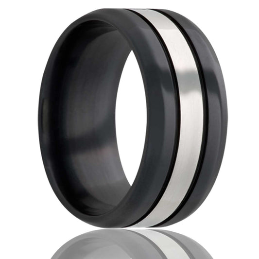 Zirconium Comfort Fit Ring with Silver Grooves