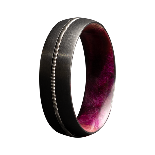 Zirconium Guitar String Inlay Ring - Satin Finish