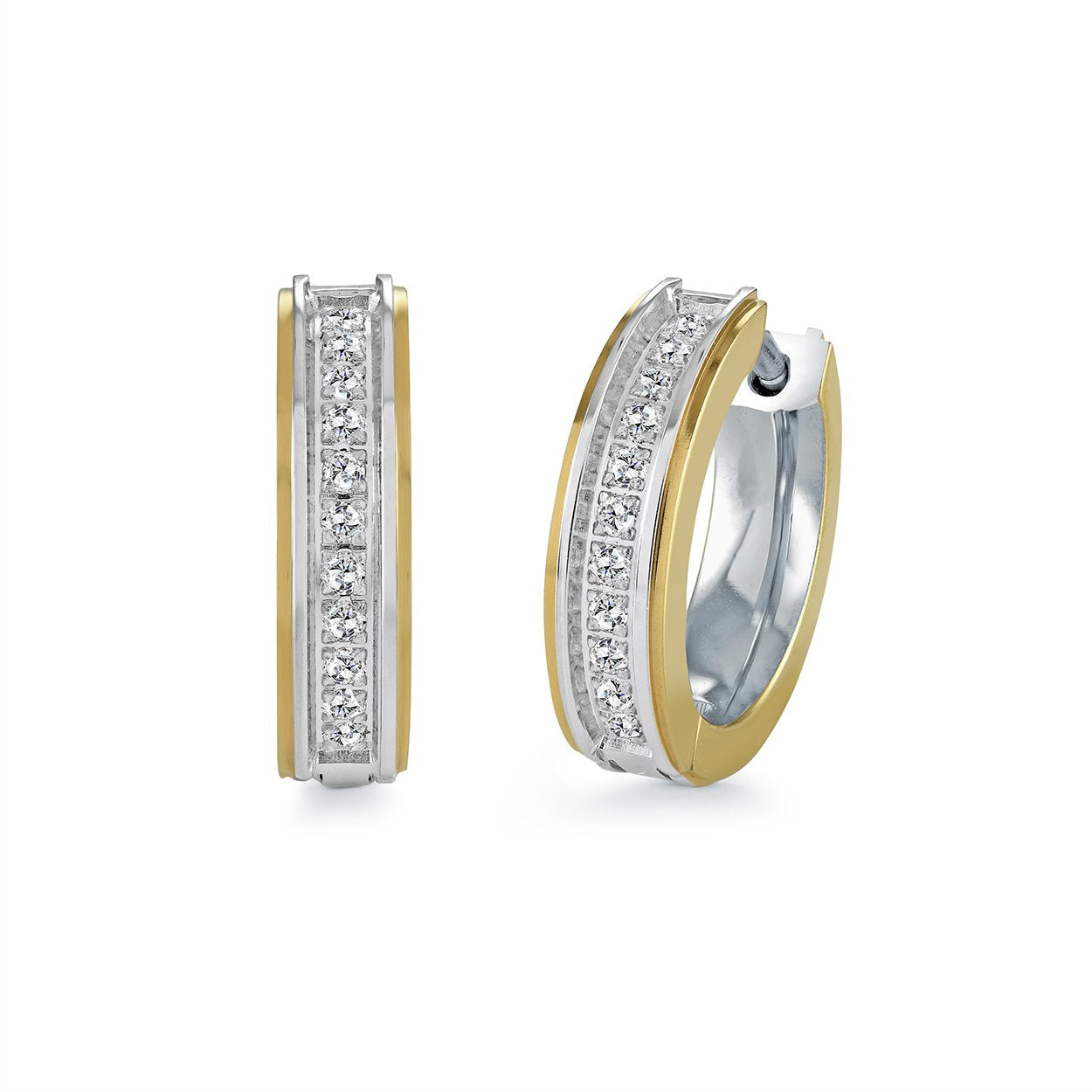 15MM 2-TONE-OUTER HUGGIE EARRINGS
