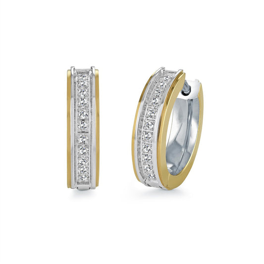 15MM 2-TONE-OUTER HUGGIE EARRINGS