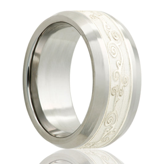 Tungsten Comfort Fit Ring with Sterling Silver Inlay