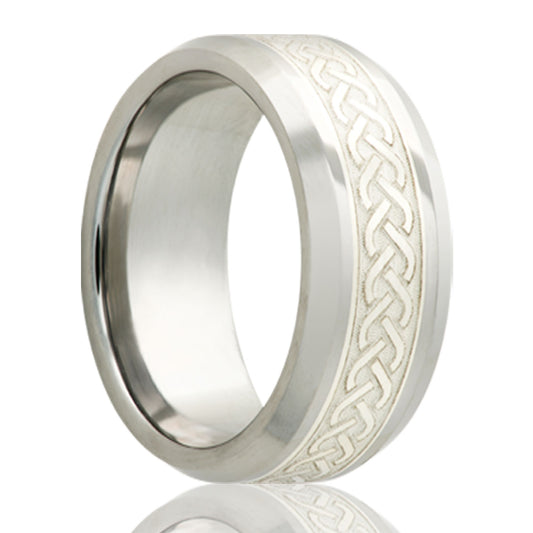 Tungsten Comfort Fit Ring with Sterling Silver Inlay