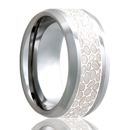 Tungsten Comfort Fit Ring with Sterling Silver Inlay