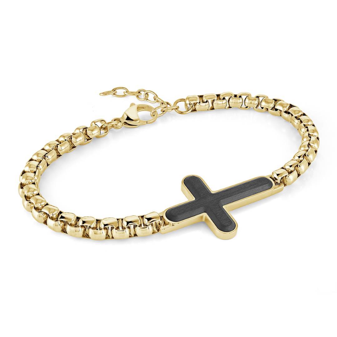 5.5MM BOX & CARBON CROSS BRACELET
