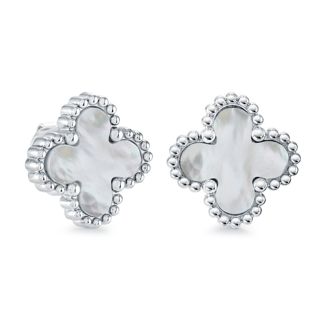13MM MOTHER-OF-PEARL CLOVER STUDS