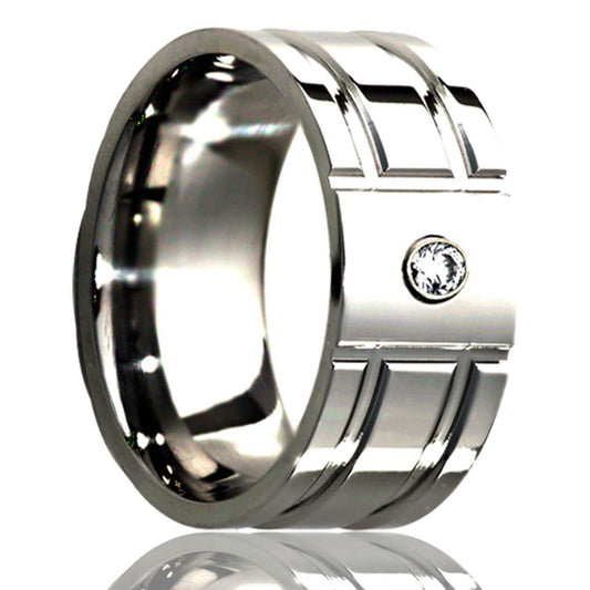 Cobalt Milled Pattern Polished Diamond Ring