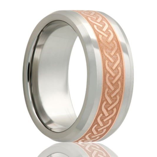 Tungsten Ring Beveled Edge Polished Finish Copper Inlay